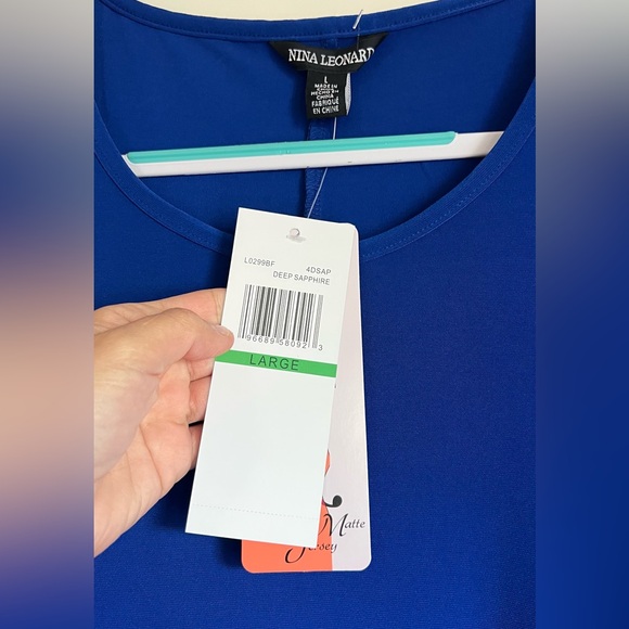 NWT Nina Leonard Mesh Textured Balloon Sleeve Mini Trapeze Dress Sz L - Picture 7 of 15